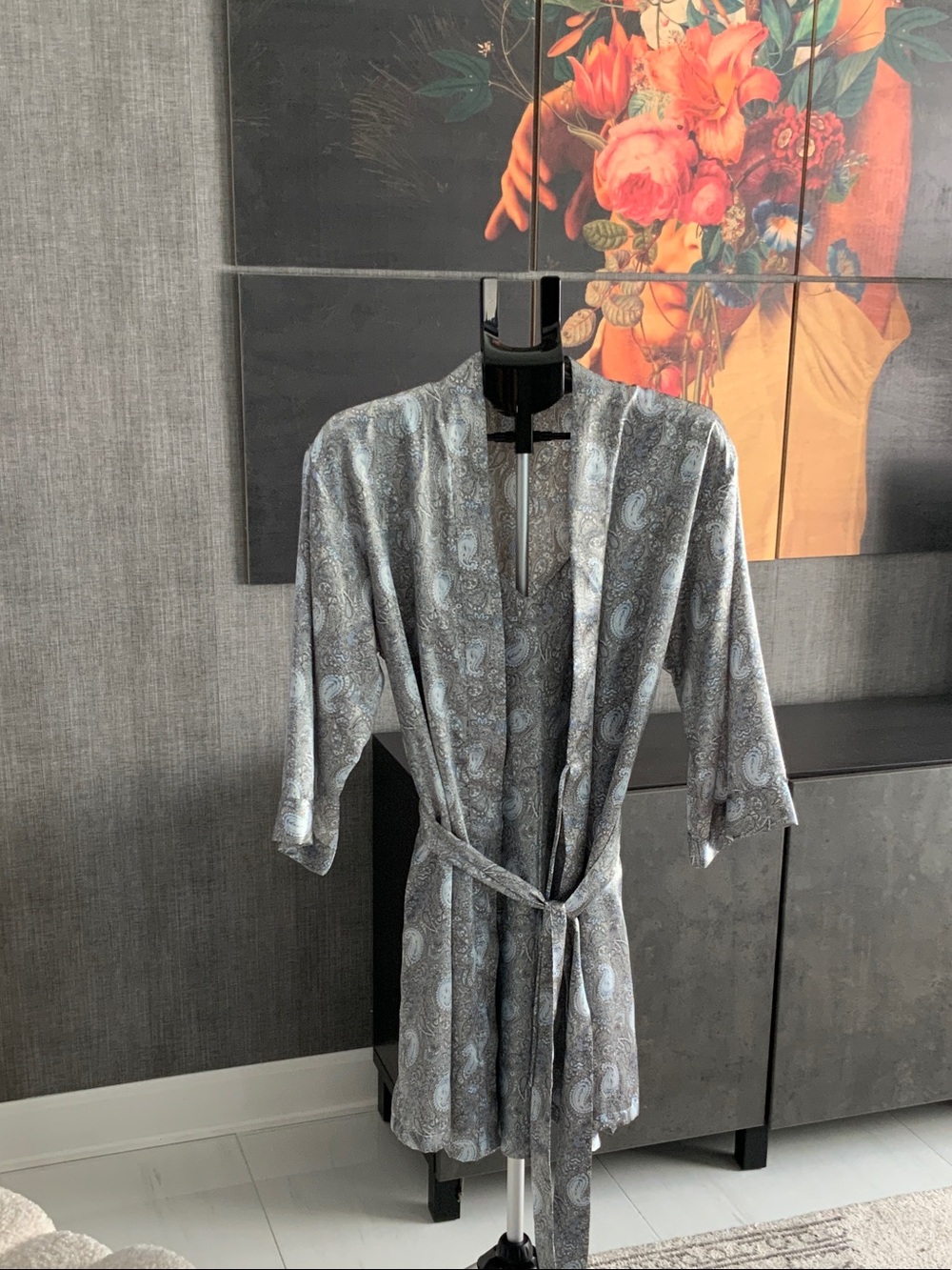 Versailles Grey Paisley Kimono and Mini slip Dress M
